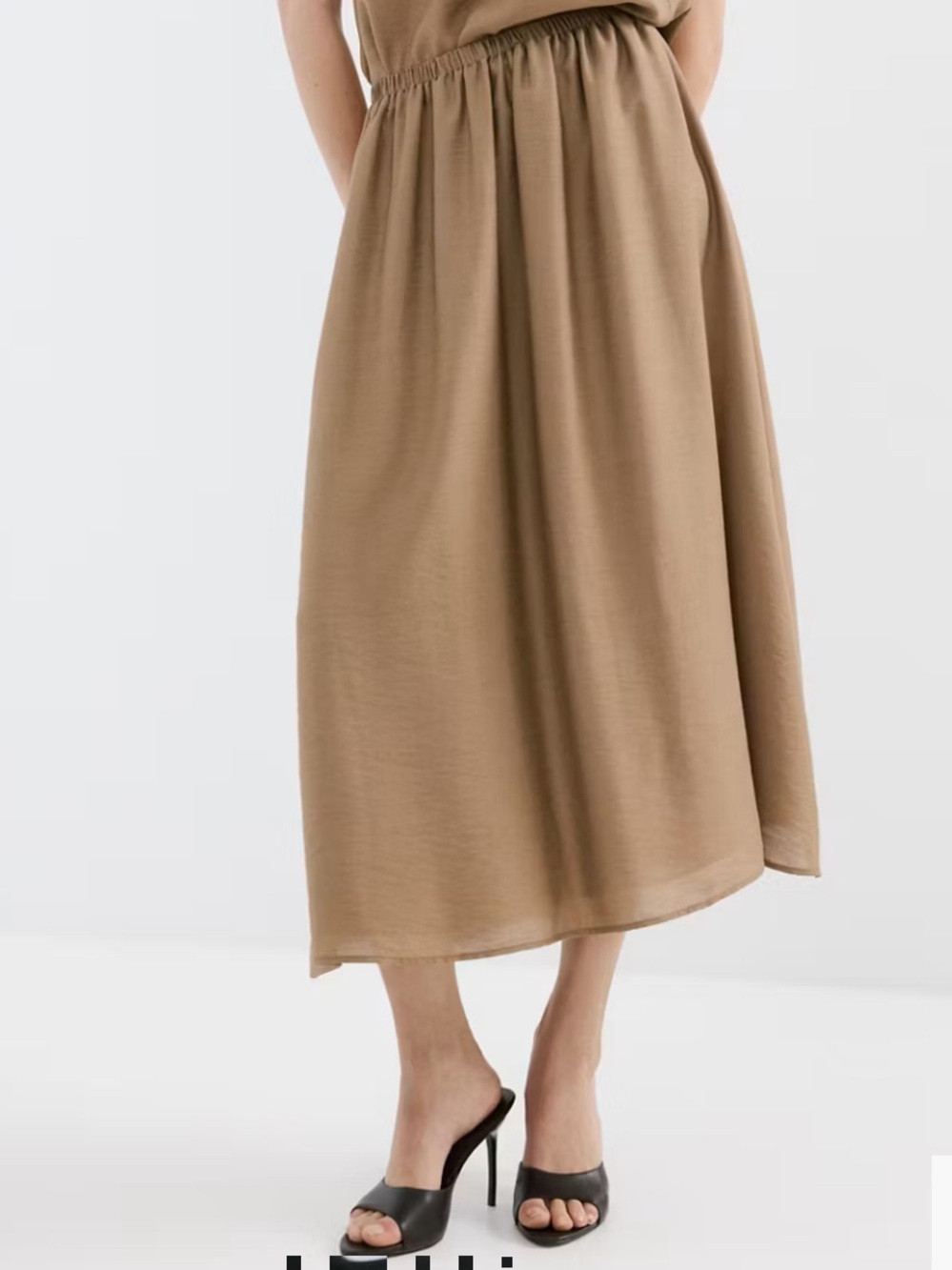 Mango Lightweight Brown Maxi Skirt with Elastic Waist GATHERED MIDI SKIRT 3300